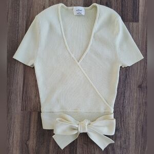 Elegant Butter Yellow Wrap Top Aritzia